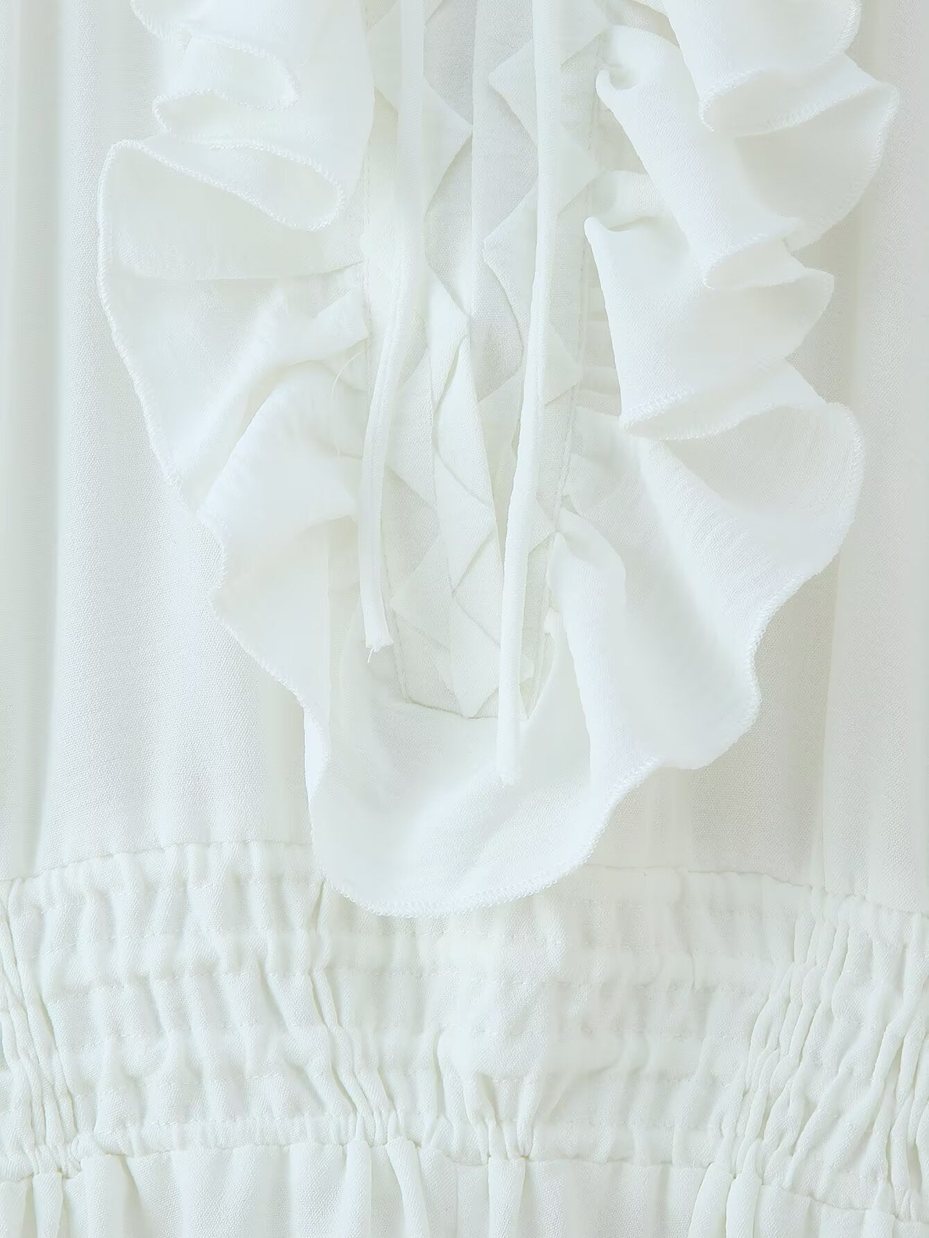Ruffled Tie-Neck Long Sleeve A-Line Midi Dress