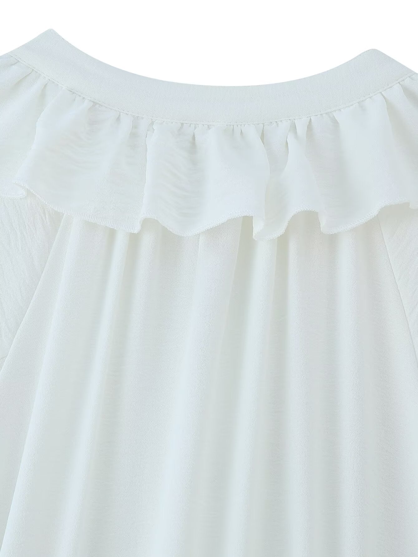 Ruffled Tie-Neck Long Sleeve A-Line Midi Dress