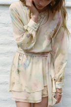 Tie Dye Stitching Lace Crochet Printing Dress