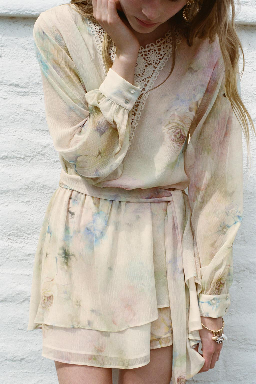 Tie Dye Stitching Lace Crochet Printing Dress