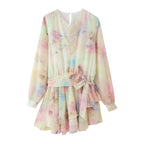 Tie Dye Stitching Lace Crochet Printing Dress