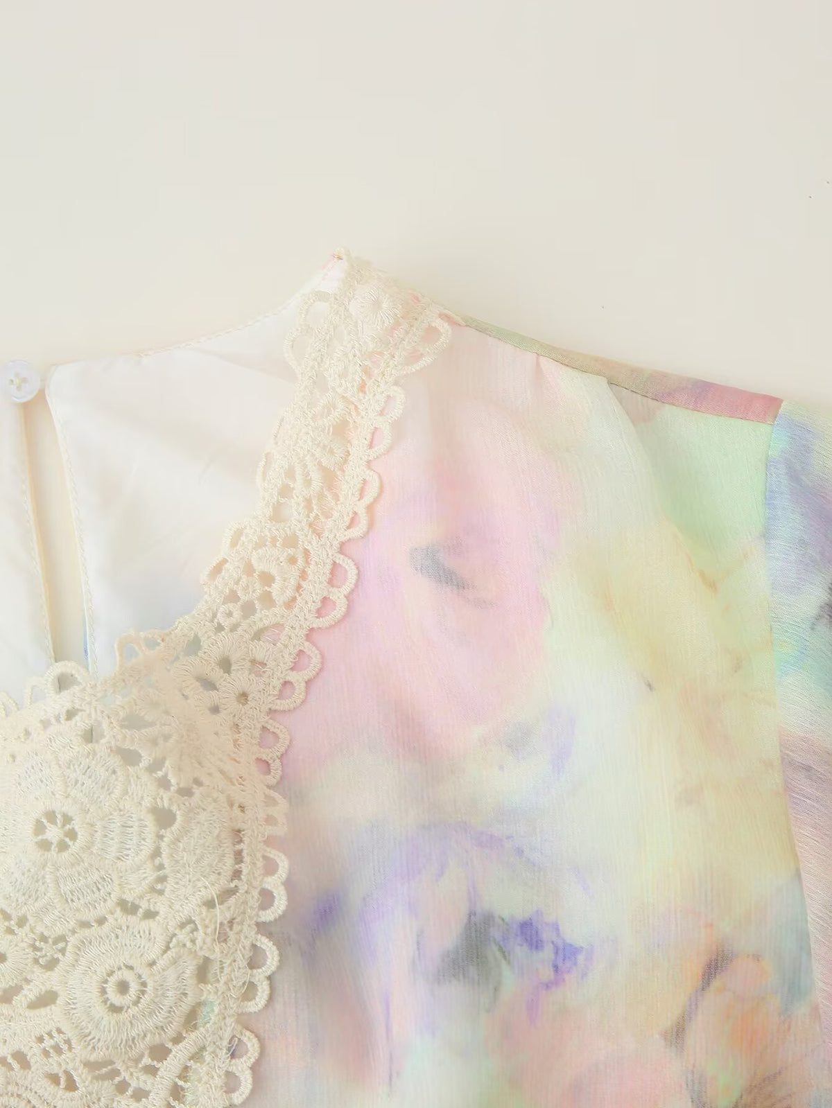 Tie Dye Stitching Lace Crochet Printing Dress