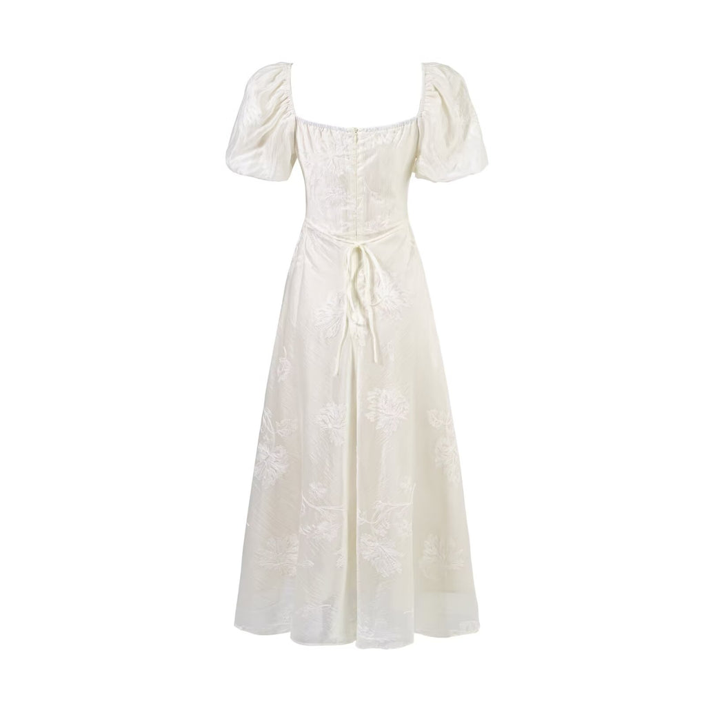 Women's Square Neck Lace Up Puff Sleeve Dress