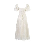 Women's Square Neck Lace Up Puff Sleeve Dress