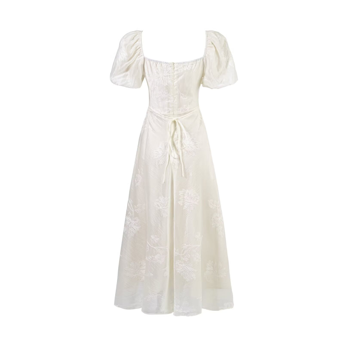 Women's Square Neck Lace Up Puff Sleeve Dress