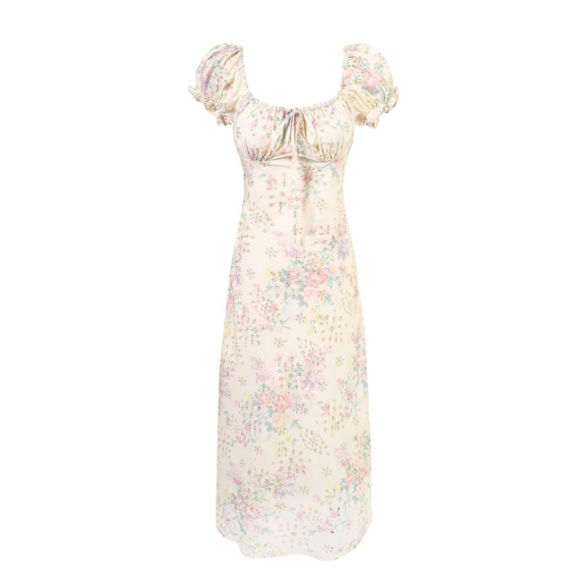 Women's Floral Square Neck Puff Sleeve Bodycon Maxi Dress