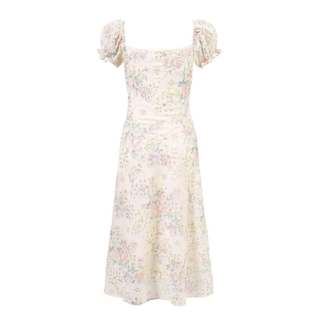 Women's Floral Square Neck Puff Sleeve Bodycon Maxi Dress