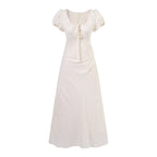 Women's Vintage Summer Short Sleeve Drawstring Slim Fit Dress
