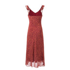 Women's V-Neck Floral Tie Ruffle Ruched Sleeveless A-Line Midi Dress