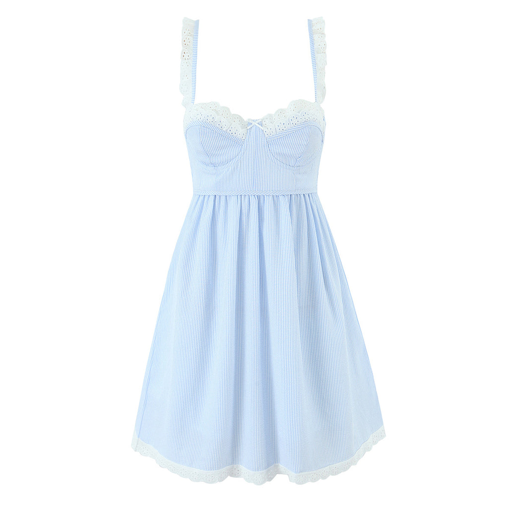 Women's Sweetheart Striped Lace Boned Mini Dress