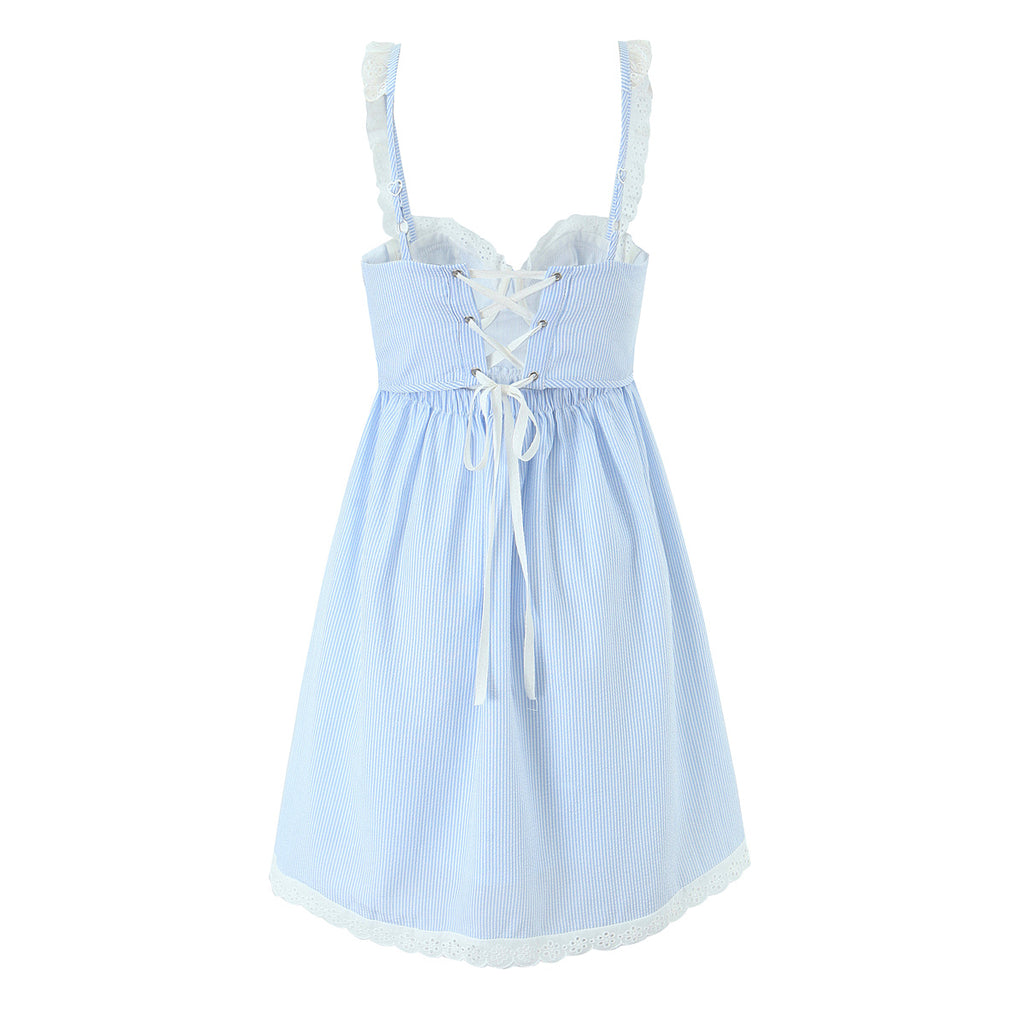 Women's Sweetheart Striped Lace Boned Mini Dress