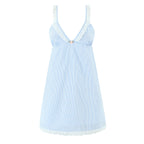 V-Neck Lace Patchwork Stripes Suspender Lace Vacation Backless Dress