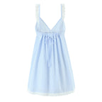 V-Neck Lace Patchwork Stripes Suspender Lace Vacation Backless Dress