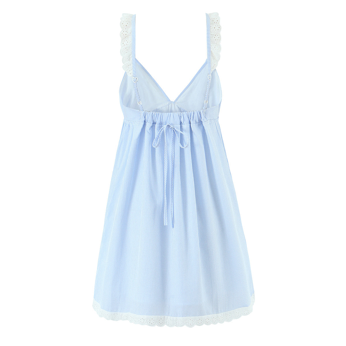 V-Neck Lace Patchwork Stripes Suspender Lace Vacation Backless Dress