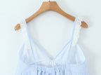 V-Neck Lace Patchwork Stripes Suspender Lace Vacation Backless Dress