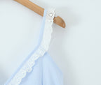 V-Neck Lace Patchwork Stripes Suspender Lace Vacation Backless Dress