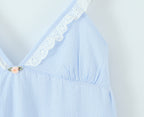 V-Neck Lace Patchwork Stripes Suspender Lace Vacation Backless Dress