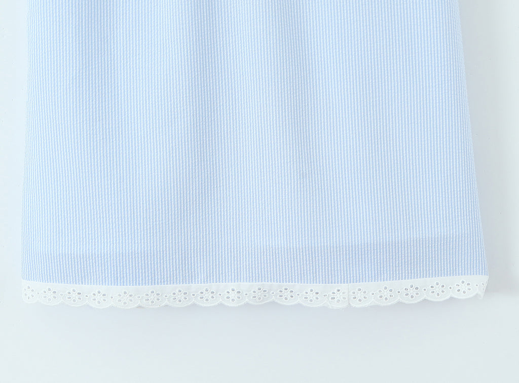 V-Neck Lace Patchwork Stripes Suspender Lace Vacation Backless Dress