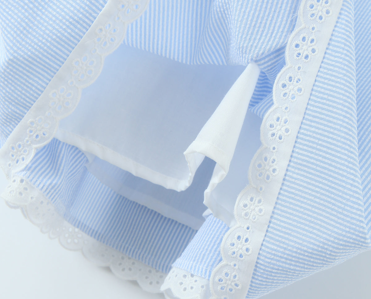 V-Neck Lace Patchwork Stripes Suspender Lace Vacation Backless Dress