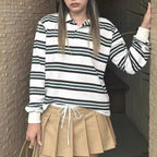 Women's Women’s Retro Striped Long Sleeve Polo Shirt