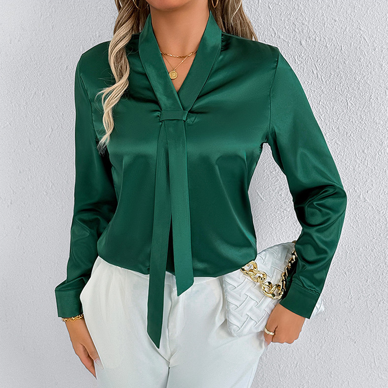 Women's Satin Shirt White Long Sleeve Satin Top Shirt