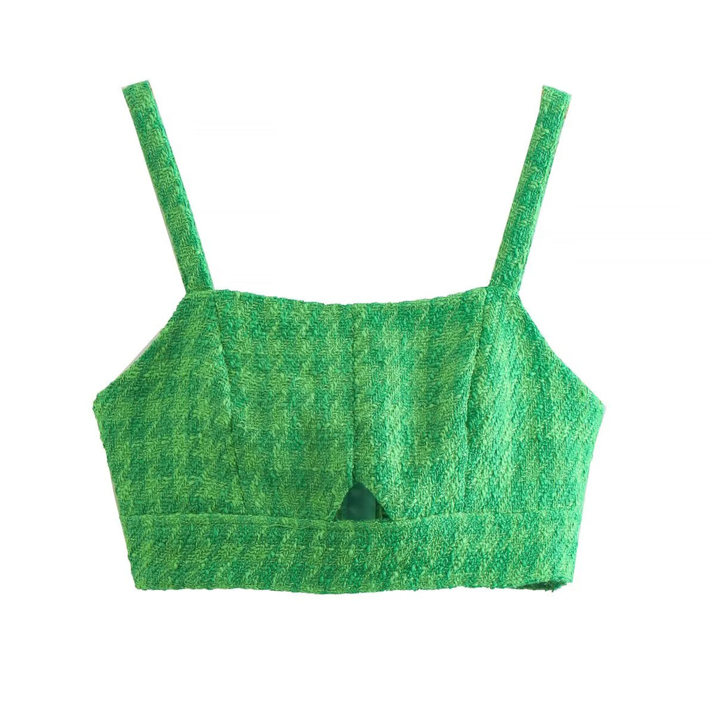 Women's Women’s Green Cutout Spaghetti Strap Crop Top