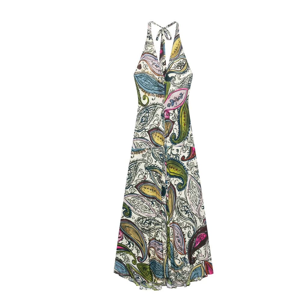 Women's Summer Printed Floral Hanging Collar Dress