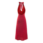 Women's Summer Vacation Polka Dot Printed Sexy V Neck Halter Backless Dress