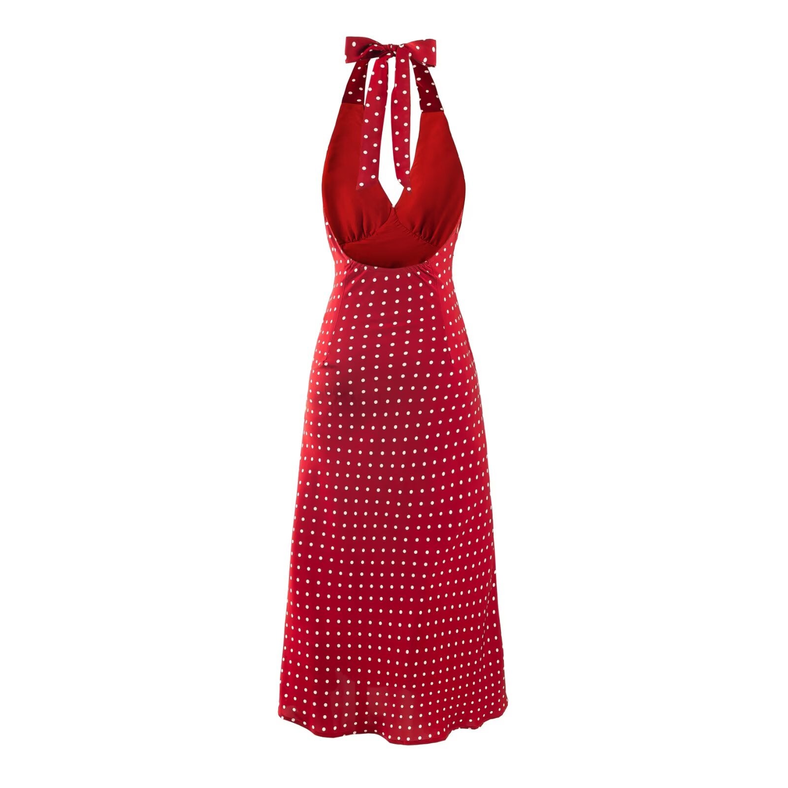 Women's Summer Vacation Polka Dot Printed Sexy V Neck Halter Backless Dress