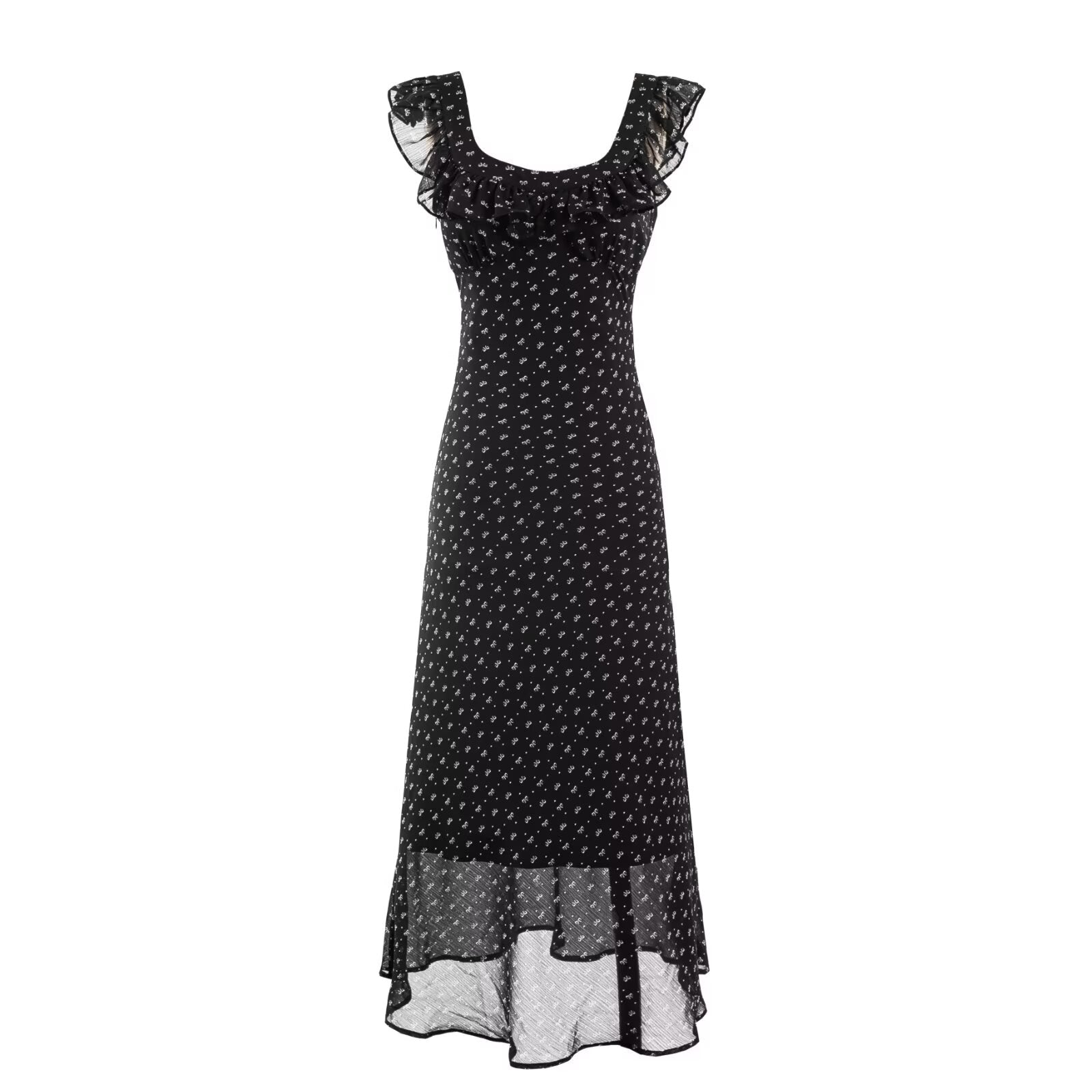 Women's Printed Square-Neck Ruffle Vacation Dress