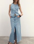 Women's Spring Street Denim Casual Vest and Skirt Two-Piece Set
