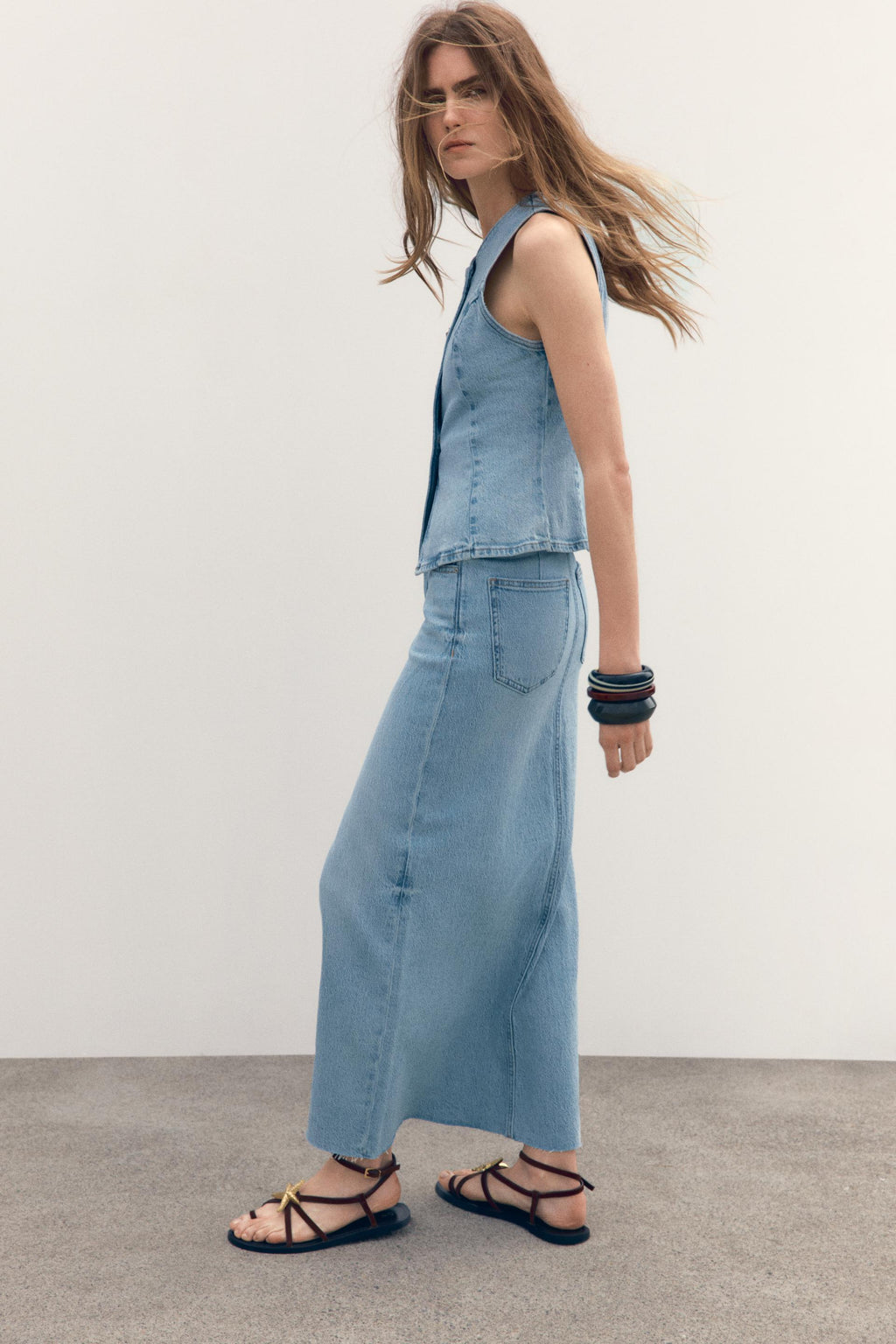 Women's Spring Street Denim Casual Vest and Skirt Two-Piece Set