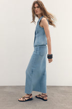 Women's Spring Street Denim Casual Vest and Skirt Two-Piece Set