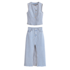 Women's Spring Street Denim Casual Vest and Skirt Two-Piece Set