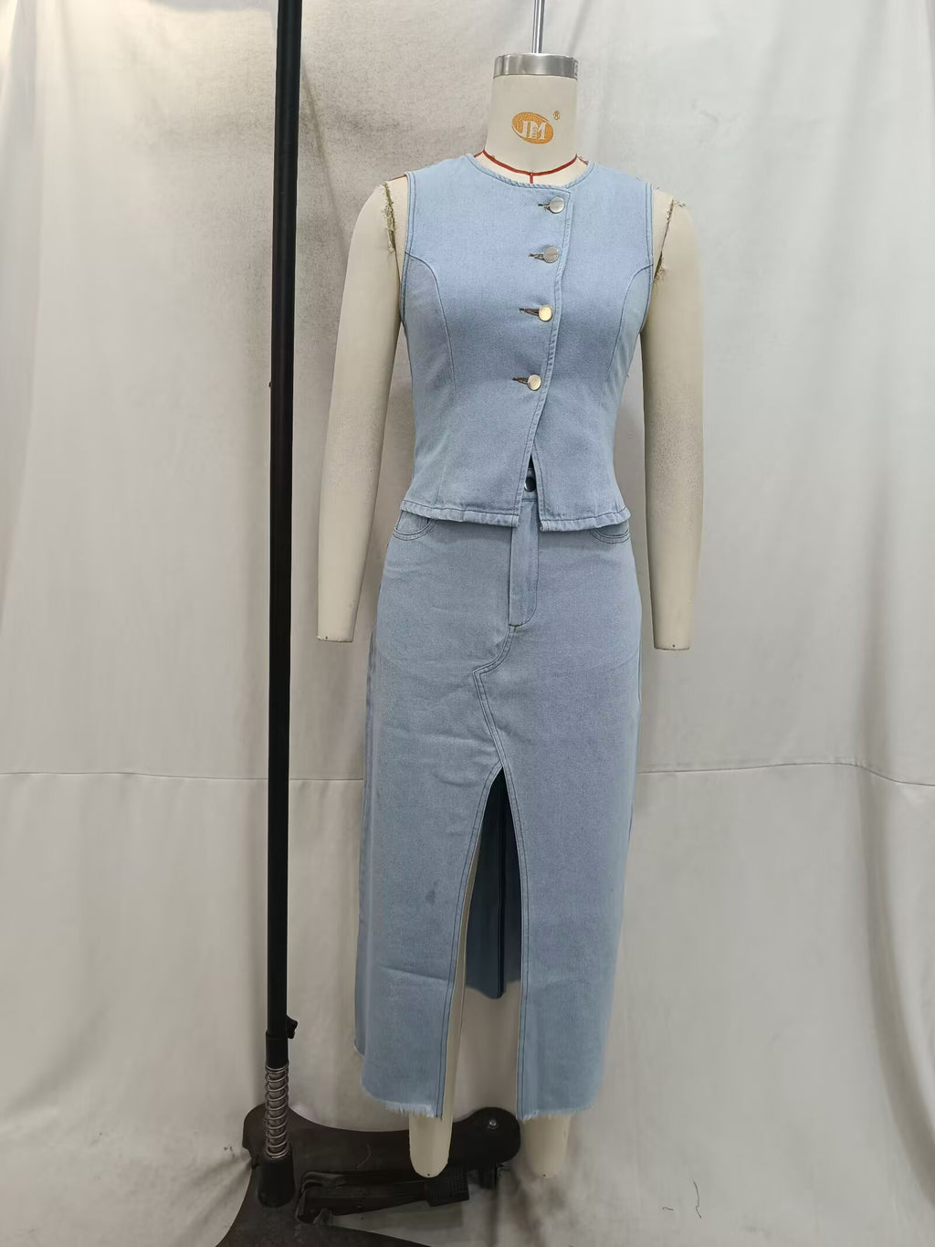 Women's Spring Street Denim Casual Vest and Skirt Two-Piece Set