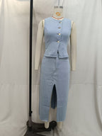 Women's Spring Street Denim Casual Vest and Skirt Two-Piece Set