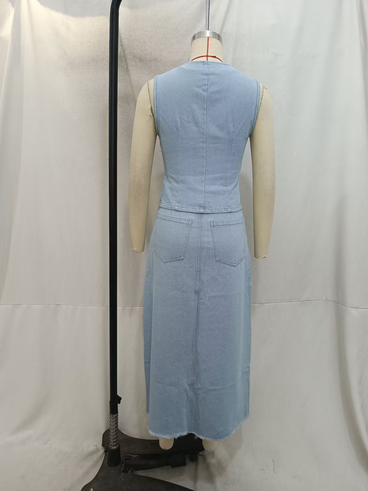 Women's Spring Street Denim Casual Vest and Skirt Two-Piece Set
