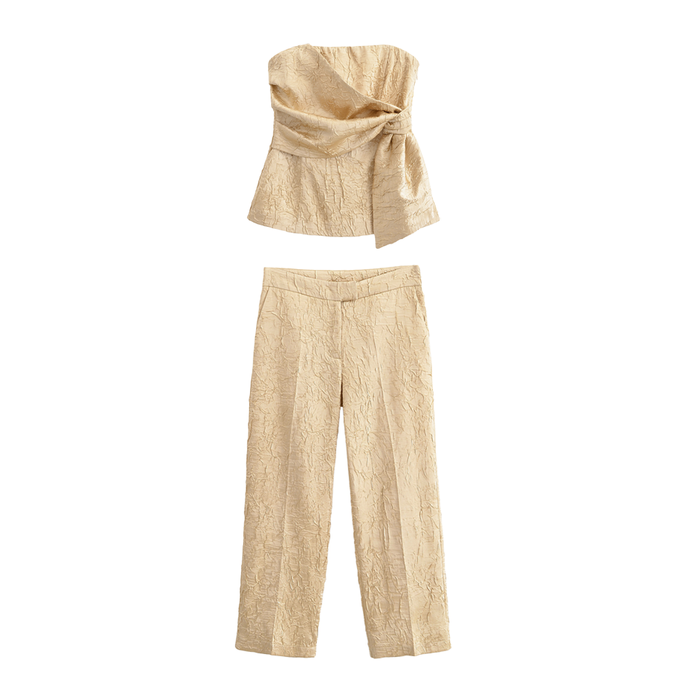 High Grade Pleated Effect Satin Suit Superior Texture Fashionable Elegant Unique Design Workplace Dinner Set
