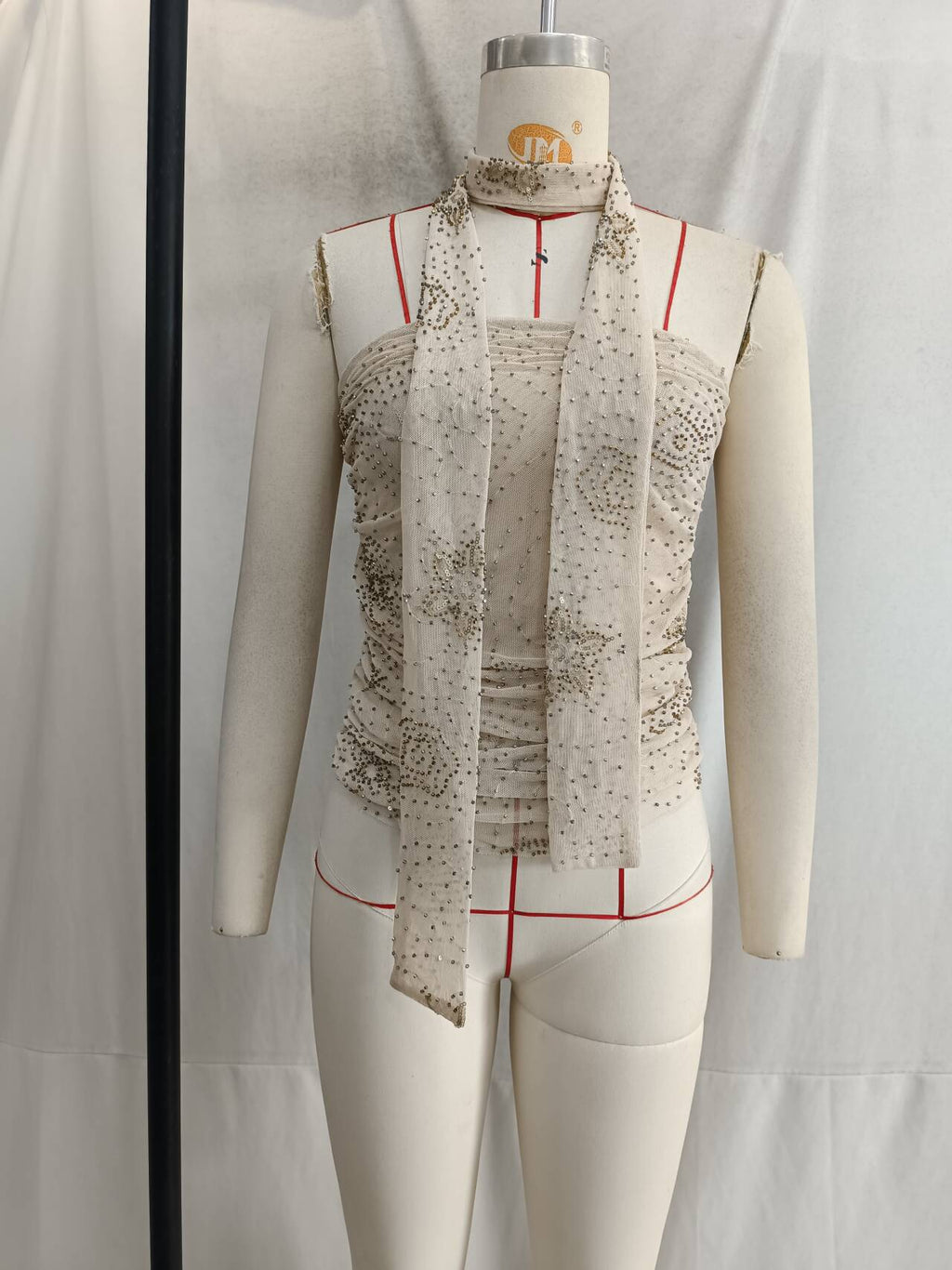 Women's Beaded Gauze Top and Skirt Two-Piece Set