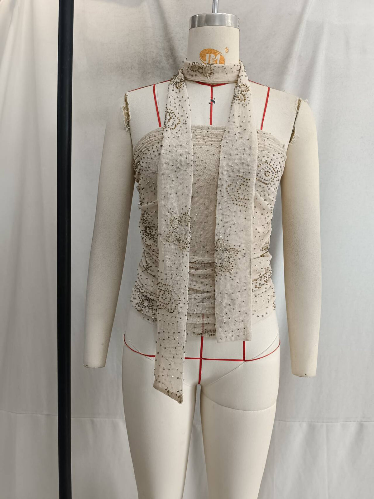 Women's Beaded Gauze Top and Skirt Two-Piece Set