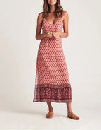 Women's Summer Women Clothing Red Cashew Rayon Positioning Printed Suspender Dress