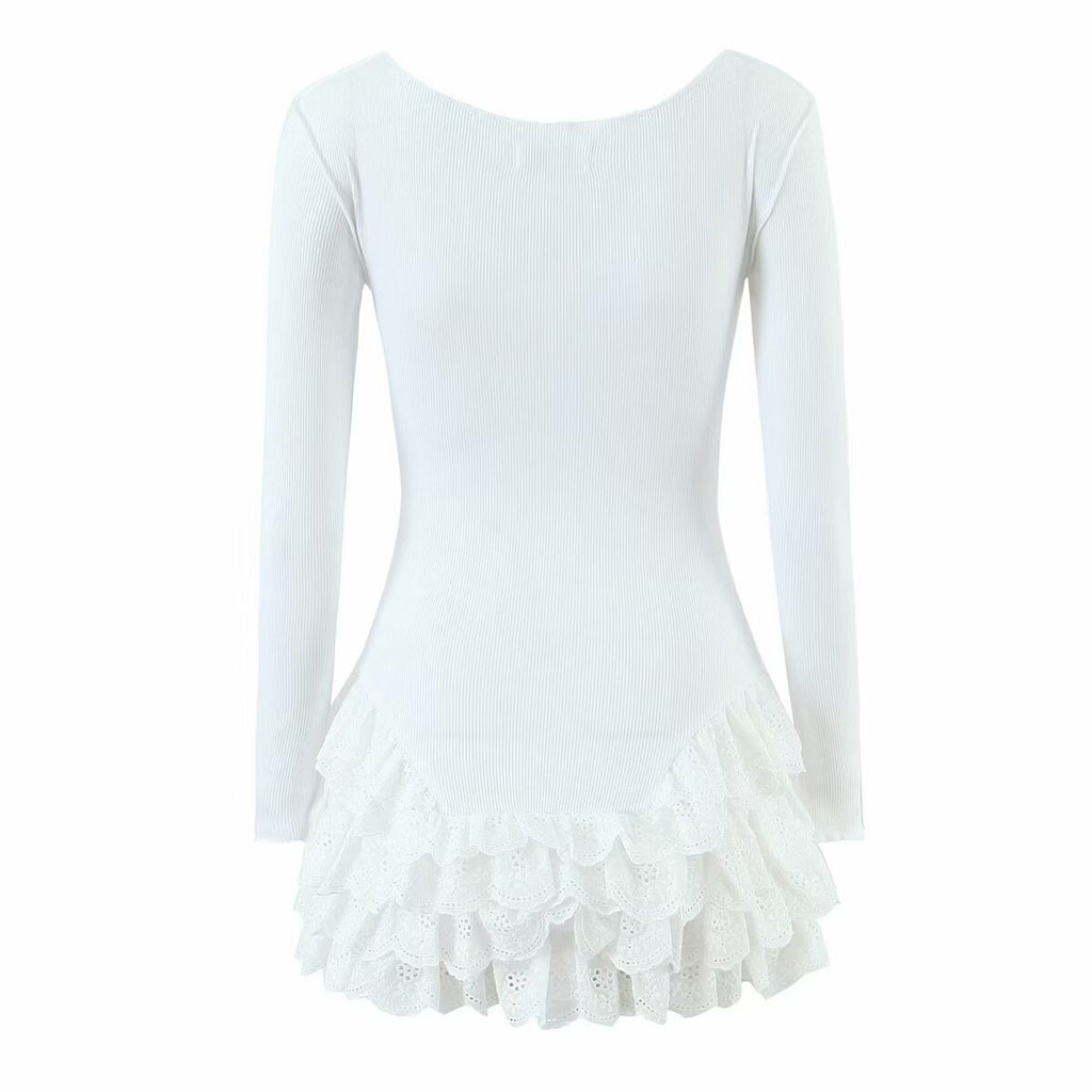 Long-Sleeve Ruffle Tiered A-Line Mini Dress