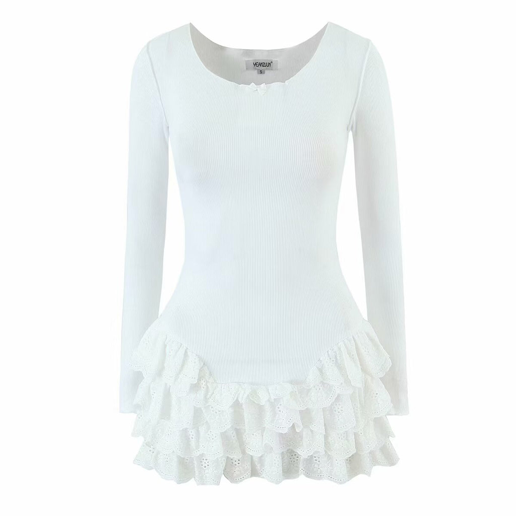 Long-Sleeve Ruffle Tiered A-Line Mini Dress