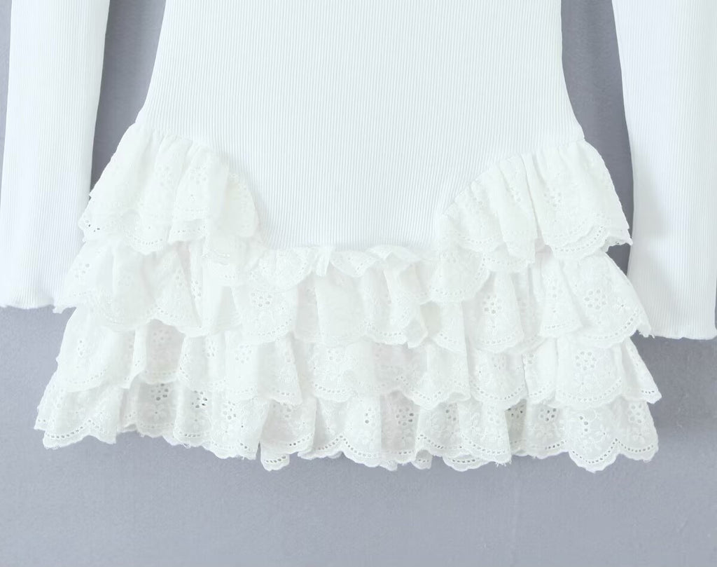 Long-Sleeve Ruffle Tiered A-Line Mini Dress