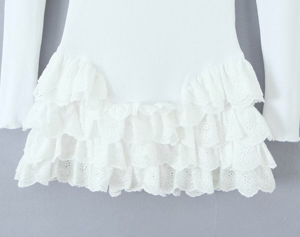Long-Sleeve Ruffle Tiered A-Line Mini Dress