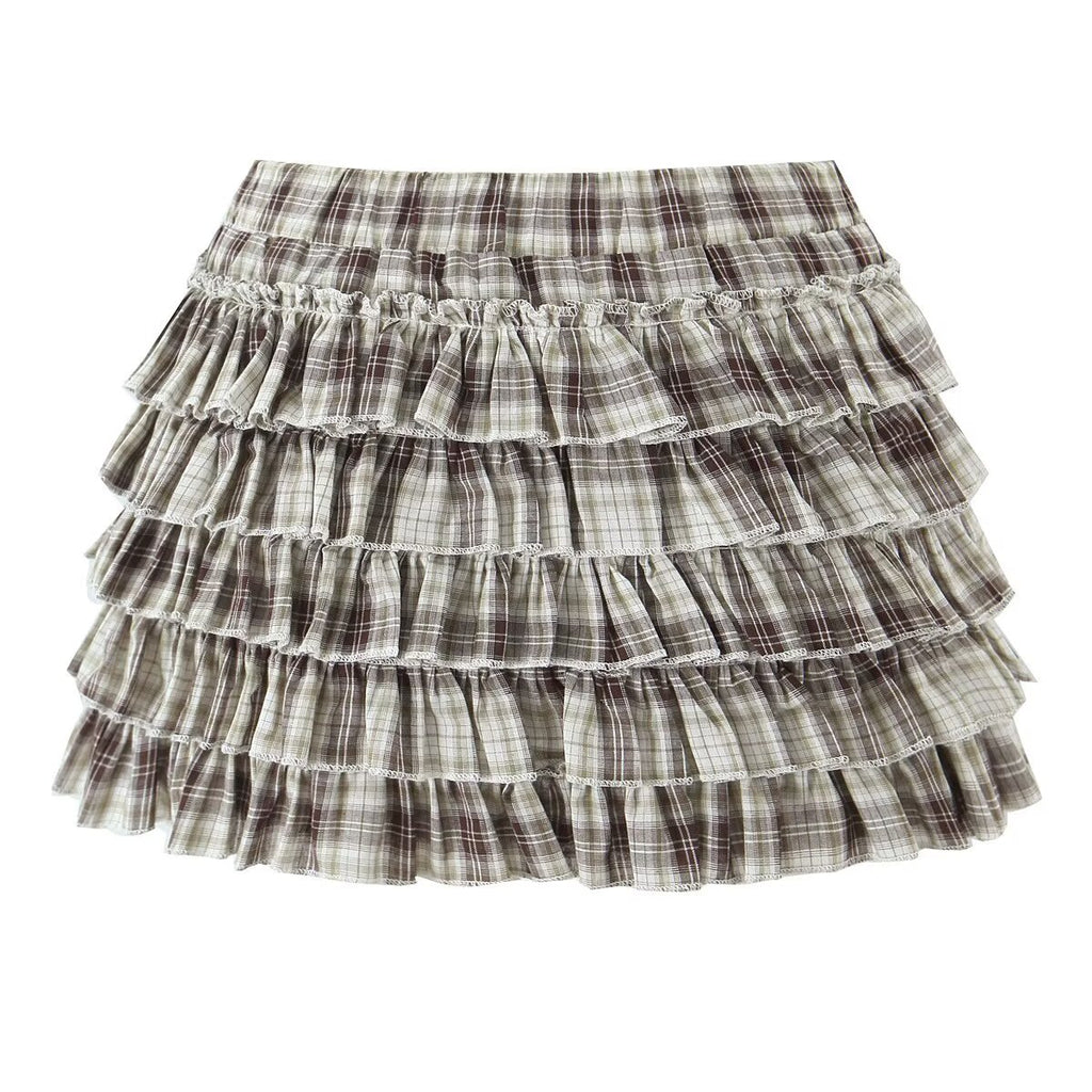 Women's Sweet Retro Plaid Shirt and Skirt Two-Piece Set