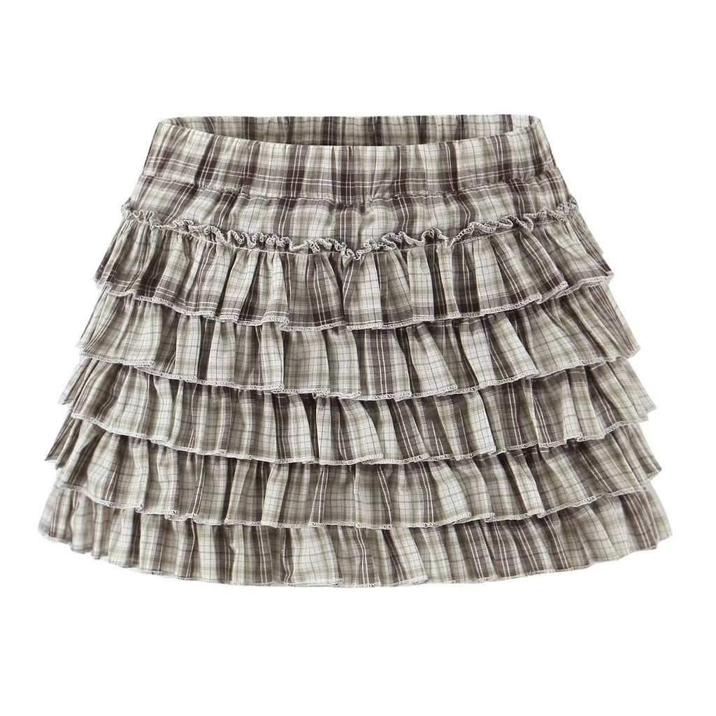 Coffee Plaid Skirt