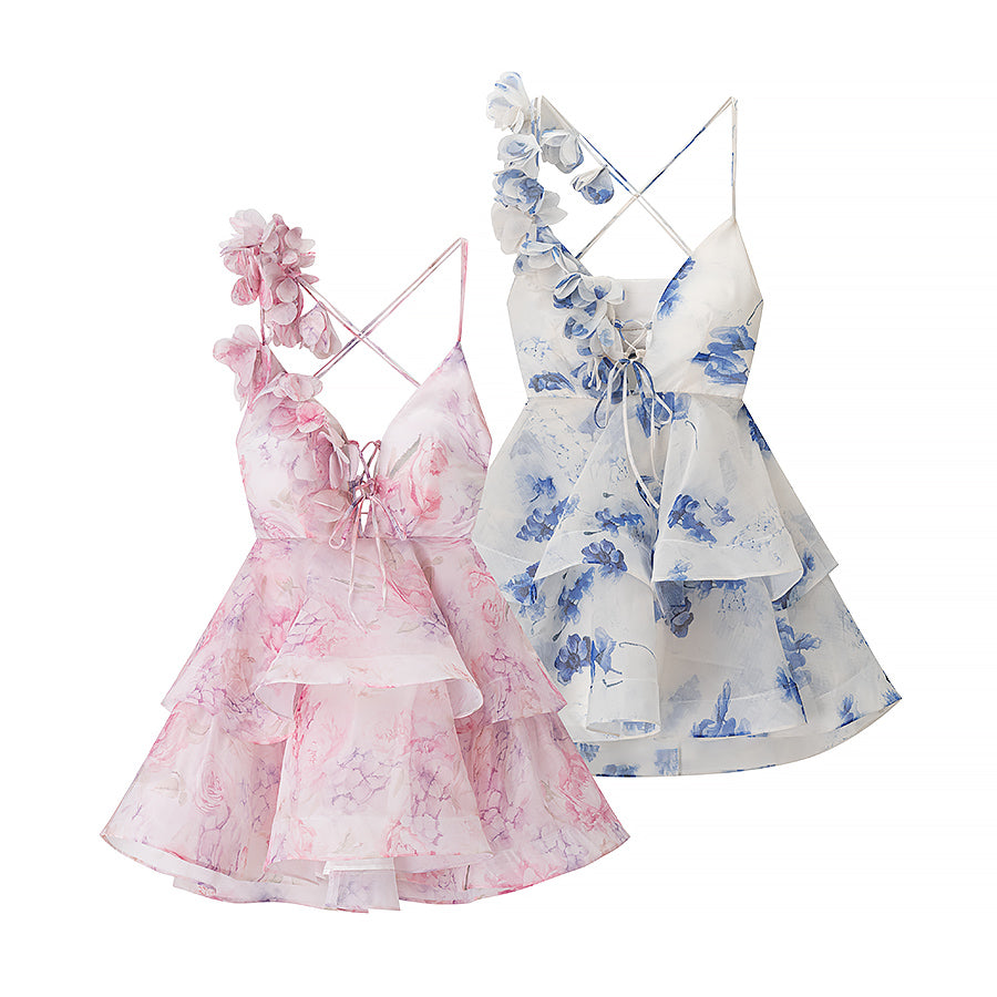 Women's Floral Spaghetti Strap Waist-Fitted Dress
