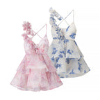 Women's Floral Spaghetti Strap Waist-Fitted Dress