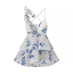 Women's Floral Spaghetti Strap Waist-Fitted Dress